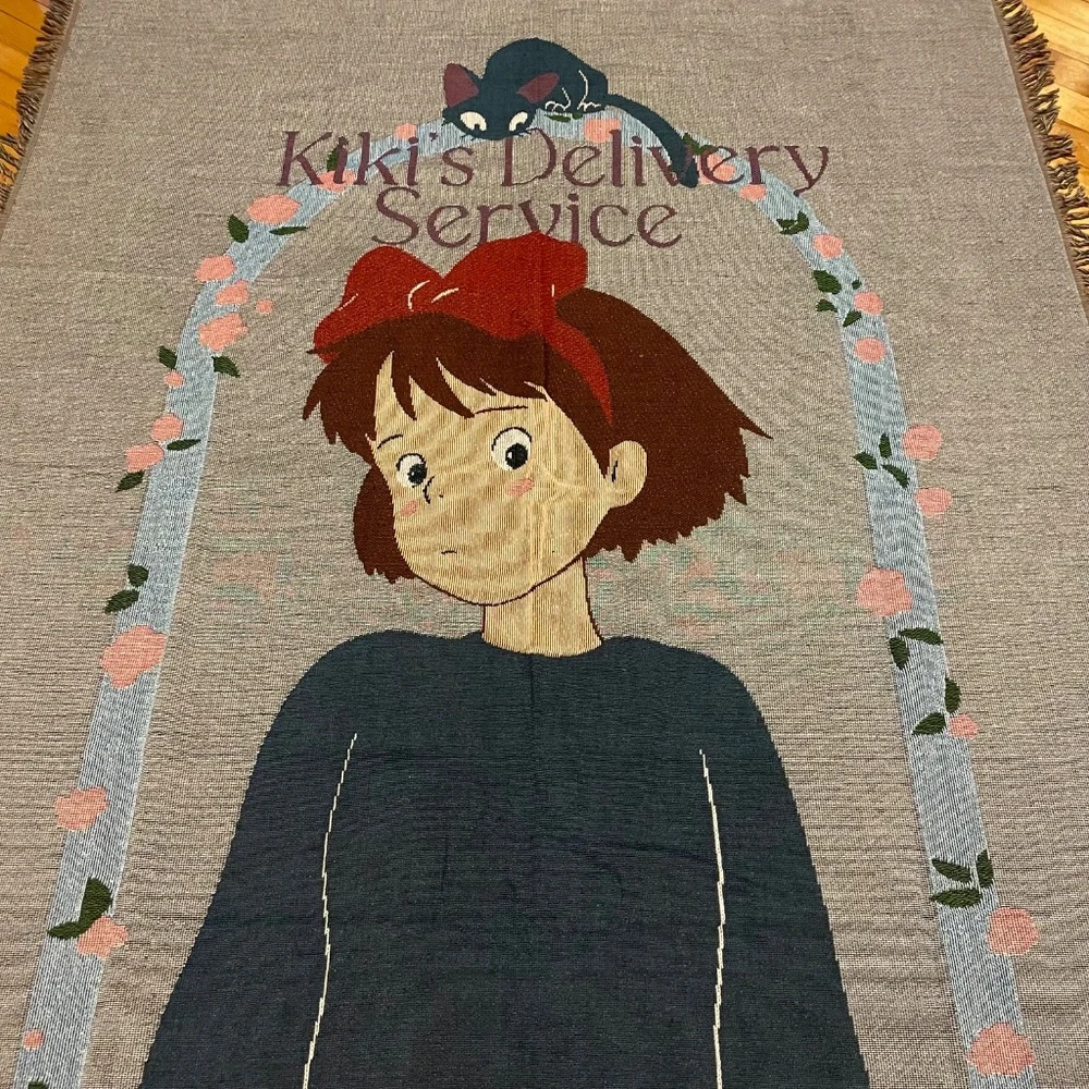 Studio Ghibli Kiki's Delivery Service Woven Tapestry Throw Blanket Jiji Wall Art